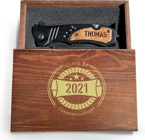 Vista 4 de Cuchillo de graduación personalizado, cuchillo plegable premium para campamento de seguridad, cuchillo de bolsillo de senderismo grabado, cuchillo