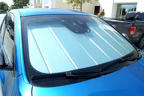 Vista 3 de TuningPros SS-006-L - Protector de parasol para parabrisas de automóvil, diseño de cuero sintético y acabado de fieltro gris, juego de 1 pieza