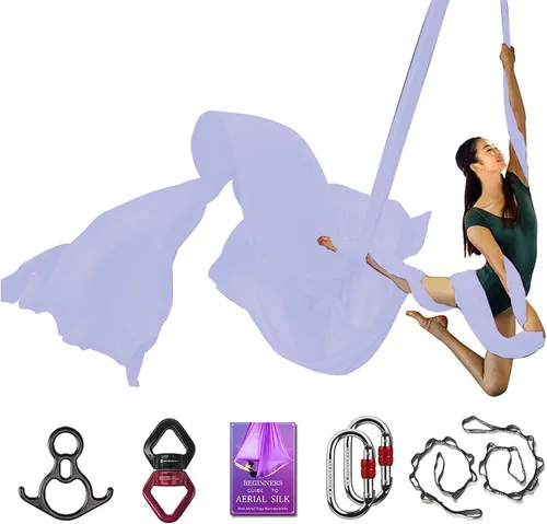 Vista 19 de Set de Equipo Deluxe de Sedas Aéreas - Hamaca Aérea de Yoga de 11 Yardas para Acrobacia, Artes Circenses, Danza (L:10m W:2.8m)