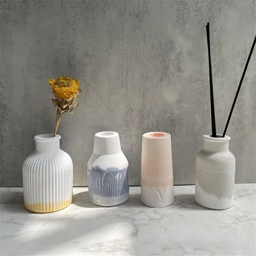 Vista 5 de Molde de silicona para florero a rayas, maceta suculenta, maceta de hormigón, yeso, molde de cemento, resina epoxi, soporte para bolígrafo