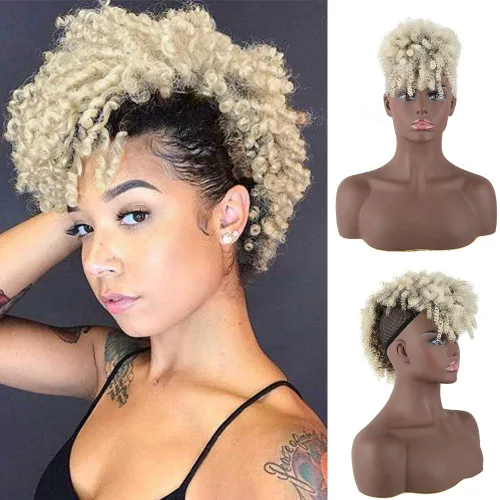 Vista 10 de CINHOO Jerry Curls Mohawk - Cola de caballo de pelo alto abombada, cordón con flequillo, sintético, fauxhawks afro alto, cola de caballo rizada