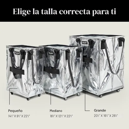 Vista 3 de HULKEN (Mediano, Plateado) Bolsa de Comestibles Reutilizable con Ruedas, Carrito de Compras, Bolsa Rodante, Cierre de Cremallera, Ligera, Soporta