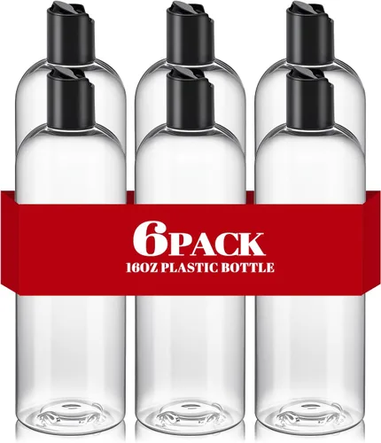 Vista 8 de 3 piezas de botellas de champú y acondicionador de viaje recargables de plástico transparente de 16 oz con tapas de disco negro, botellas vacías