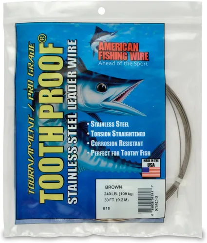 Vista 95 de AFW Alambre Líder Duro de Una Hebra de Acero Inoxidable a Prueba de Dientes - Brillante y Camuflaje para Tiburón, Barracuda, Caballa Real, Wahoo