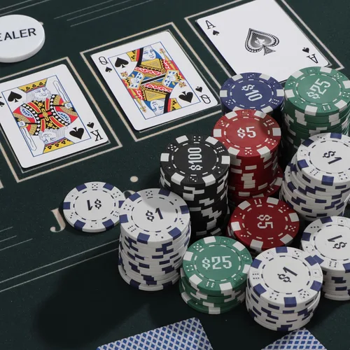 Vista 7 de Juego de 300 fichas de póquer numeradas para Texas Holdem, Blackjack, torneos con estuche de aluminio, 2 barajas de cartas, distribuidor, ciego