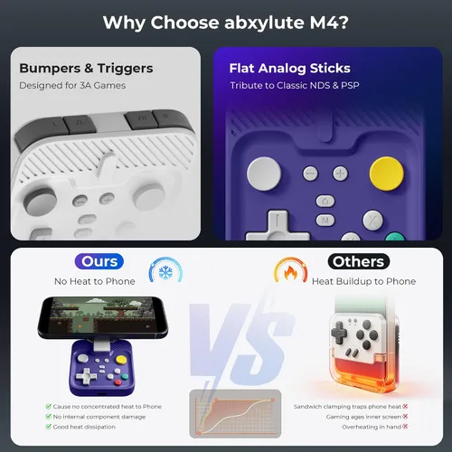 Vista 6 de abxylute M4 - Controlador móvil para juegos a presión para Android y iPhone, Switch 1 y 2, controlador Bluetooth portátil, soporte retro de bolsillo