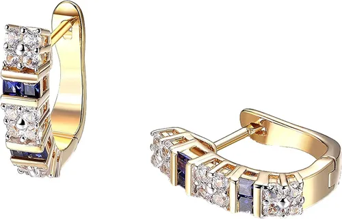 Pendientes de aro chapados en oro amarillo de 18 quilates de plata de ley 925 de corte cuadrado con piedras preciosas creadas con bisagras de 34