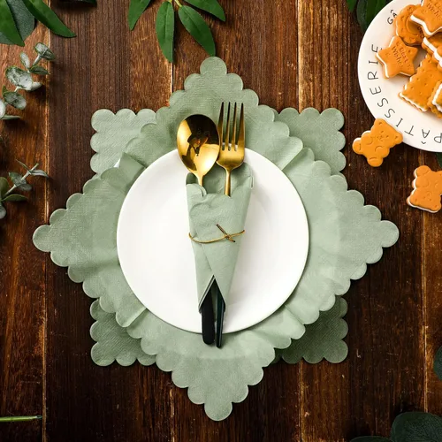 Vista 3 de Servilletas de cóctel festoneadas de papel grueso, servilletas desechables para fiestas, bodas, cenas, suministros de cumpleaños, 5 x 5 pulgadas