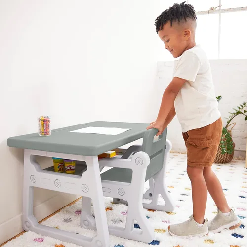 Vista 8 de ECR4Kids Escritorio y silla para niños pequeños, muebles para niños, grisgris claro