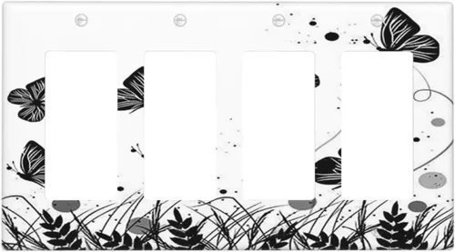 Vista 207 de Placa de Cubierta de Interruptor de Luz de 2 Posiciones Combinación de Abstracción/1 Toggle 1 Rocker Placas Decorativas de Pared de Plástico Negro