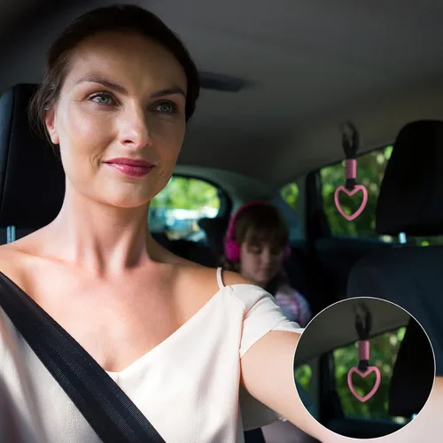 Vista 6 de BBTO 2 correas para manija de automóvil en forma de corazón, dije de deriva para parachoques trasero, anillo de advertencia, decoración de metro