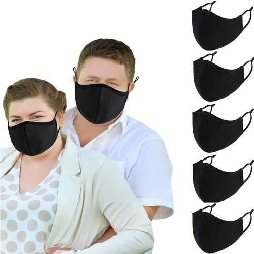 Vista 10 de comfso Paquete de 5 máscaras faciales de tela transpirables y reutilizables de 3 capas con cinta ajustable para las orejas, lavables, unisex, a