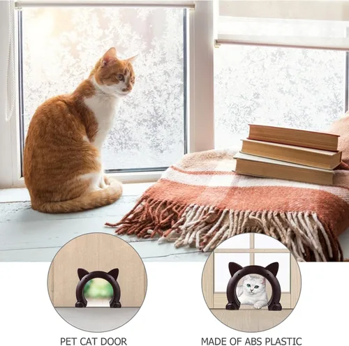 Vista 8 de Cat Built-in Interior Access Door for Cats and Dogs Two-Way Portal with Installation Fits Solid Brown Hidden Litter Box
