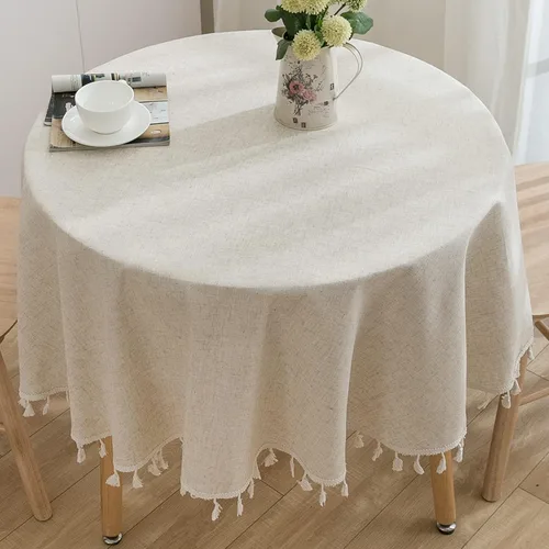 Mantel redondo de 60 pulgadas, manteles de lino de algodón con borla, mantel bohemio para cocina, comedor, decoración de mesa de café de granja,