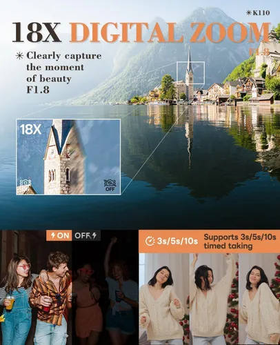 Vista 4 de Cámara digital de 5K 64MP para fotografía y vlogging de YouTube, cámara de video de enfoque automático UHD con zoom de 18X con pantalla abatible