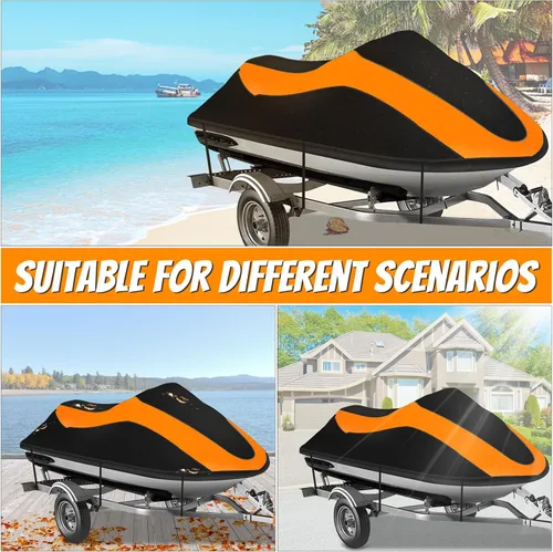 Vista 7 de Funda para moto acuática remolcable, impermeable, resistente al desgarro, con 3 hebillas resistentes al viento y ventilación de aire, se adapta