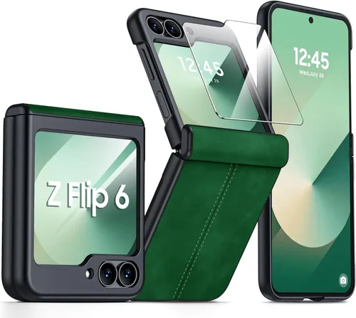 Vista 44 de para Samsung Galaxy Z Flip 7 Funda con protección de bisagras y protector de pantalla incorporado, funda de cuero mate de policarbonato ultradelgada