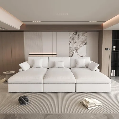 Vista 52 de WJShome Sofá Seccional Cloud Couch de 83 pulgadas para sala de estar, sofá seccional modular relleno de plumón, sofás en forma de L con otomana