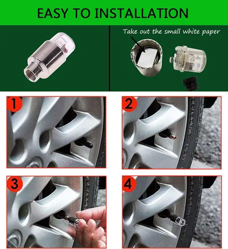 Vista 4 de Paquete de 8 luces LED para neumáticos de automóvil, luces LED para rueda de bicicleta, camión, carrito de golf, montaje de rueda, tapa de válvula