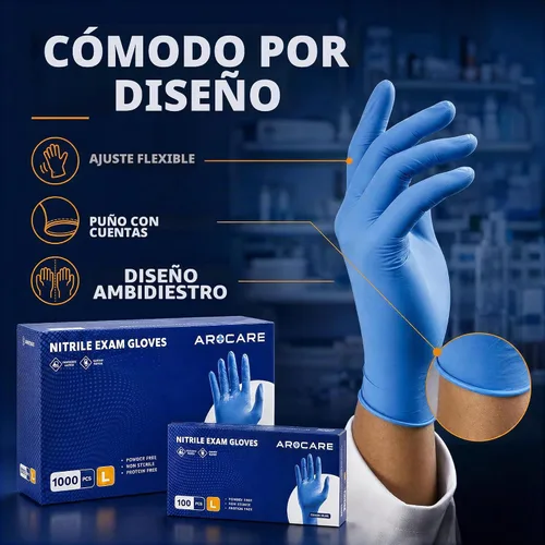 Vista 7 de AroCare Guantes de nitrilo, guantes desechables, cómodos, sin polvo, sin látex, 100-1000 guantes