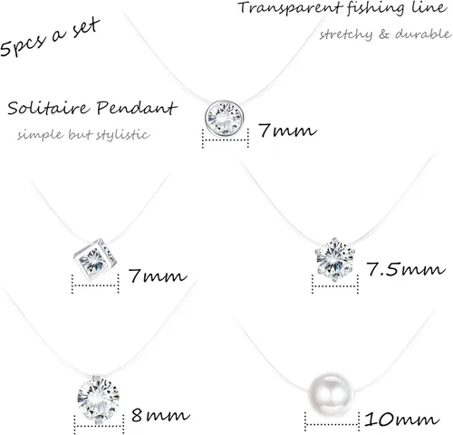 Vista 3 de Milacolato - Collar de cadena de pesca transparente con circonitas 5