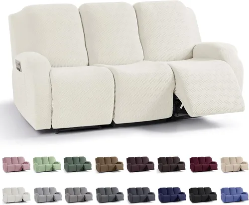 Vista 43 de KinCam Fundas para Reclinables, Fundas Elásticas para Sillas Reclinables, Fundas para Sofá Reclinable con Rayas Jacquard, Fundas Protectoras de Negro