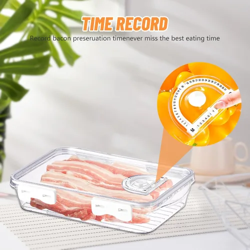 Vista 2 de Recipiente de tocino para refrigerador, contenedor de queso para refrigerador, recipientes herméticos de plástico grueso para almacenamiento