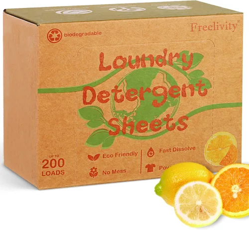 Vista 8 de Freelivity Hojas de detergente para ropa, 200 hojas de aroma de lino fresco, ecológicas, hipoalergénicas, sin plástico, sin líquido, suministros