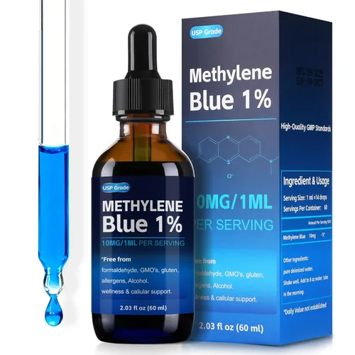 Solución azul de metileno al 1% – Grado farmacéutico USP – Gotas de ultra alta pureza – Probado en laboratorio de terceros, formaldehído y libre de