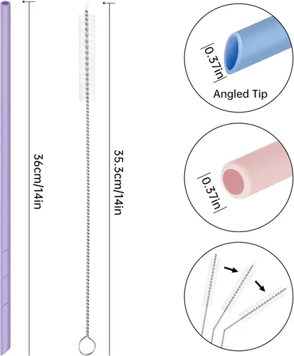 Vista 6 de NiHome Paquete de 7 pajitas de silicona de 14 pulgadas para vasos Stanley y botellas grandes, longitud personalizable, popotes reutilizables
