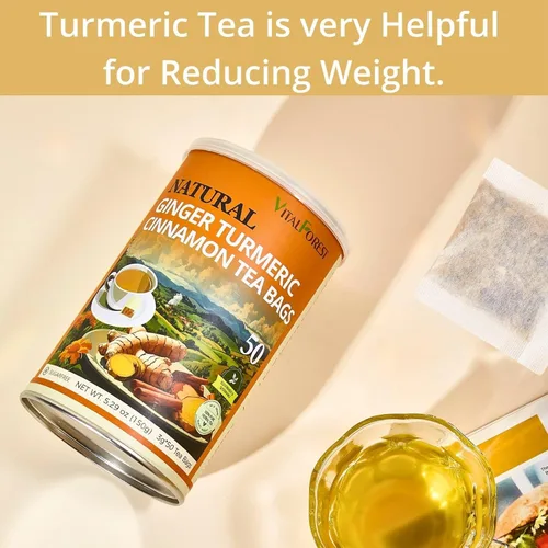 Vista 7 de 50 Bolsas de Té Premium de Cúrcuma, Jengibre y Canela Bolsas de Té Natural de Jengibre Vitalforest Té Puro de Cúrcuma Té Herbal de Canela