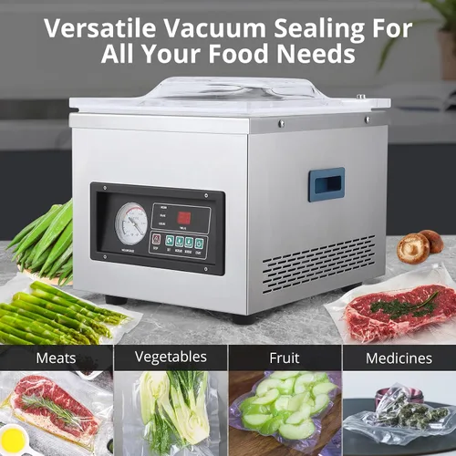 Vista 2 de Máquina selladora al vacío de cámara comercial, empacadora automática, máquina de envasado al vacío de alimentos de acero inoxidable para carne