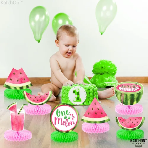 Vista 2 de KatchOn, One In A Melon Centros de mesa - Paquete de 9 Decoraciones de fiesta de melón Uno en un Decoraciones de cumpleaños de sandía, centros