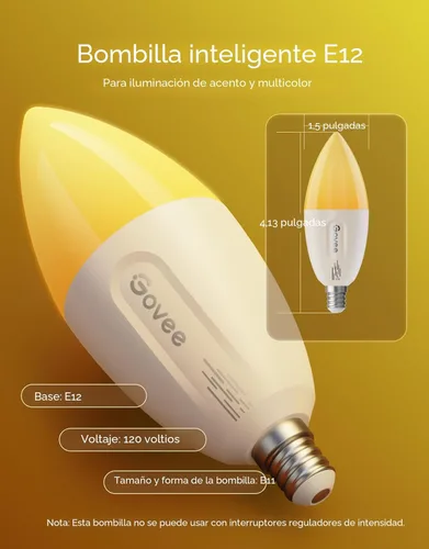 Vista 4 de Govee Bombilla LED E12, bombillas inteligentes que funcionan con materia, Alexa, Google Assistant, bombillas WiFi para candelabros equivalentes a 40
