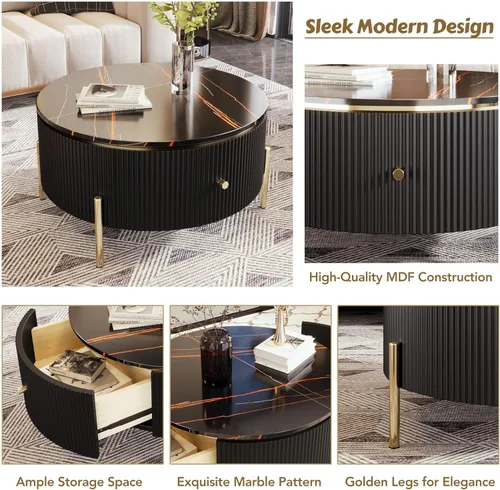 Vista 95 de Mesa auxiliar elevable, mesa auxiliar multifuncional con estantes abiertos, mesa de comedor moderna para sala de estar, oficina en casa (negro #004)