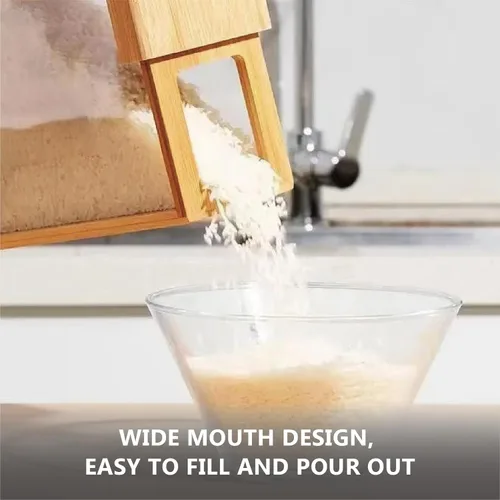 Vista 5 de Dispensador de alimentos secos de 2 litros, dispensador de alimentos de bambú, recipiente hermético de almacenamiento de cocina para cereales