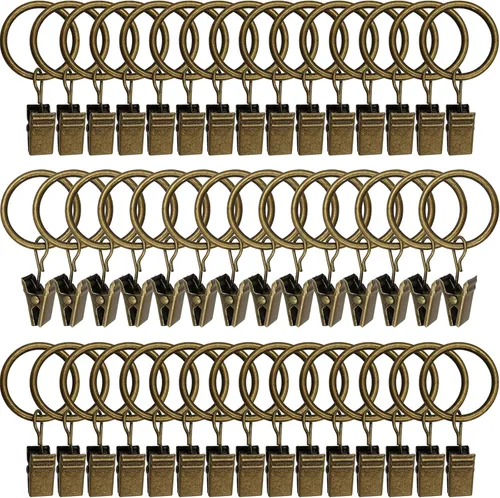 Vista 40 de Paquete de 44 anillos de cortina de metal con clips, clips para cortinas con anillos, anillos de cortina de 1 pulgada de diámetro interior, se