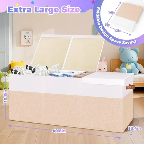 Vista 5 de Caja de almacenamiento de juguetes extragrande con tapa, cesta organizadora de almacenamiento plegable y resistente con divisor para niños, niñas