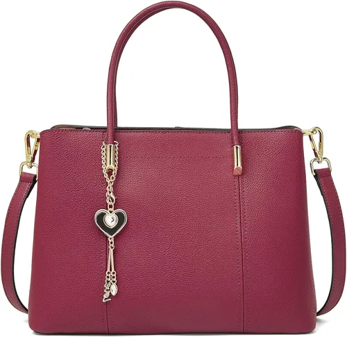Vista 7 de FOXLOVER Bolsos de mano para mujer, bolsos con asa superior, bolsos de hombro de lujo con colgante en forma de corazón Genuine Leather