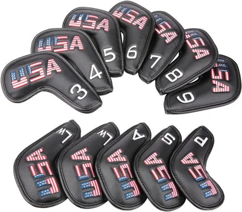 Vista 7 de Golf Builder Cubiertas de cabeza de cuña de hierro para club de golf de Estados Unidos de cuero negro para todas