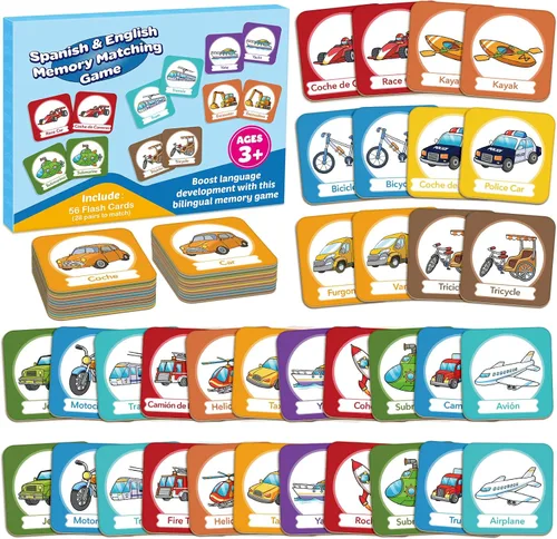 Vista 10 de Edulok Juego de tarjetas de memoria, juego de partidos para niños pequeños, aprender español para niños, tarjetas flash bilingües, juguetes