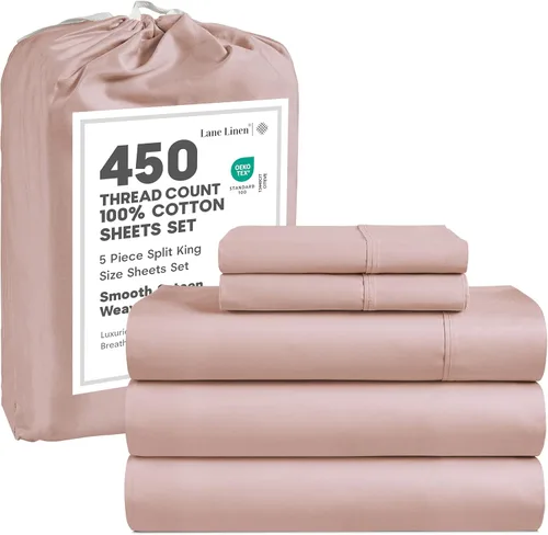 Vista 55 de LANE LINEN - Juego de sábanas tamaño Queen, 450 hilos, 100% algodón, refrescantes, suaves y transpirables, con bolsillo profundo, 4 piezas