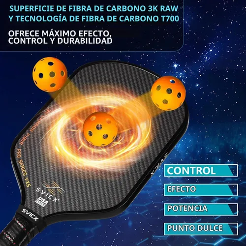 Vista 4 de Carbon Fiber Pickleball Paddle 16mm – Professional Pickleball Paddles with Superior Control, Power & Spin – Extended Handle for Two-Handed Grip