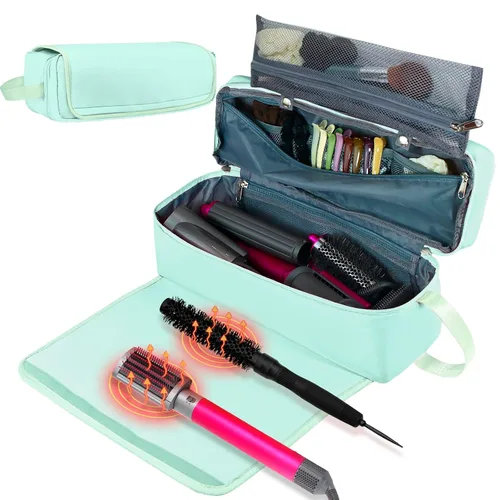 Vista 8 de Bolsa de Viaje para Herramientas de Cabello con Alfombrilla Resistente al Calor Estuche de Almacenamiento de Accesorios de Peinado para Secador