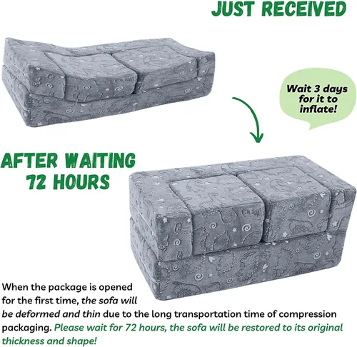 Vista 7 de MeMoreCool Sofá para niños sofá infantil con pepitas para niños dinosaurio que brilla en la oscuridad sofá plegable 3 en 1 sofá modular para niños