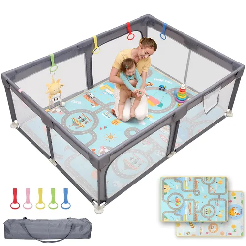 Vista 19 de Dripex Corralito para bebés, corralito pequeño de 47×47 pulgadas para bebés, corralito de juegos para bebés con mayor seguridad