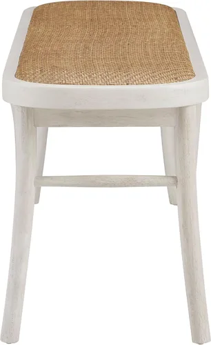 Vista 12 de Linon Banco Hank de madera curvada blanca con asiento de ratán tejido natural