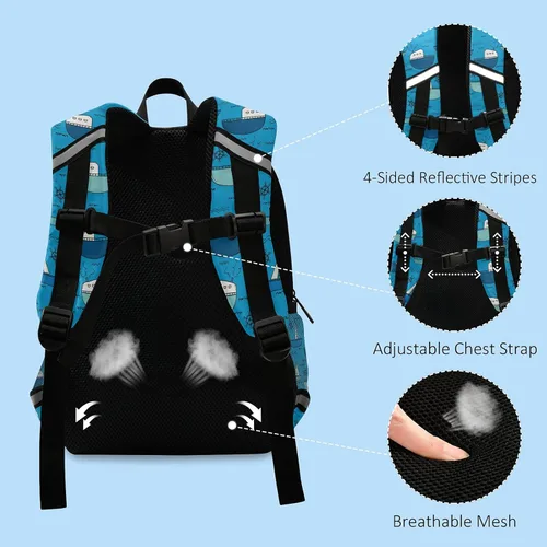 Vista 4 de beeplus Mochila azul con correa de seguridad para niños y niñas, multicolorfantasía (Sailing Boat), Mochilas Daypack