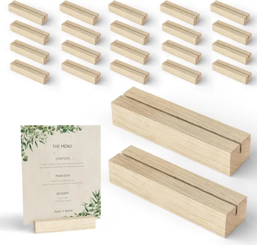Vista 8 de Tidita 10 tarjeteros de madera de roble, soporte de madera acrílica para decoración de mesa, soportes de exhibición de imágenes, centros de mesa