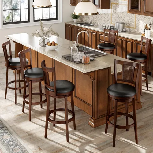 Vista 22 de Sophia & William Swivel Counter Height Bar Stools Set of 2, 26 Inch Faux Leather Barstools with Backrest & Solid Wood Legs, Brown Kitchen Counter